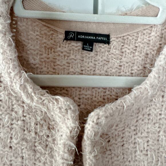ADRIANNA PAPELL Blush Pink Open Front Clasp Fuzzy Knit Cardigan Sweater | Large - Picture 6 of 9
